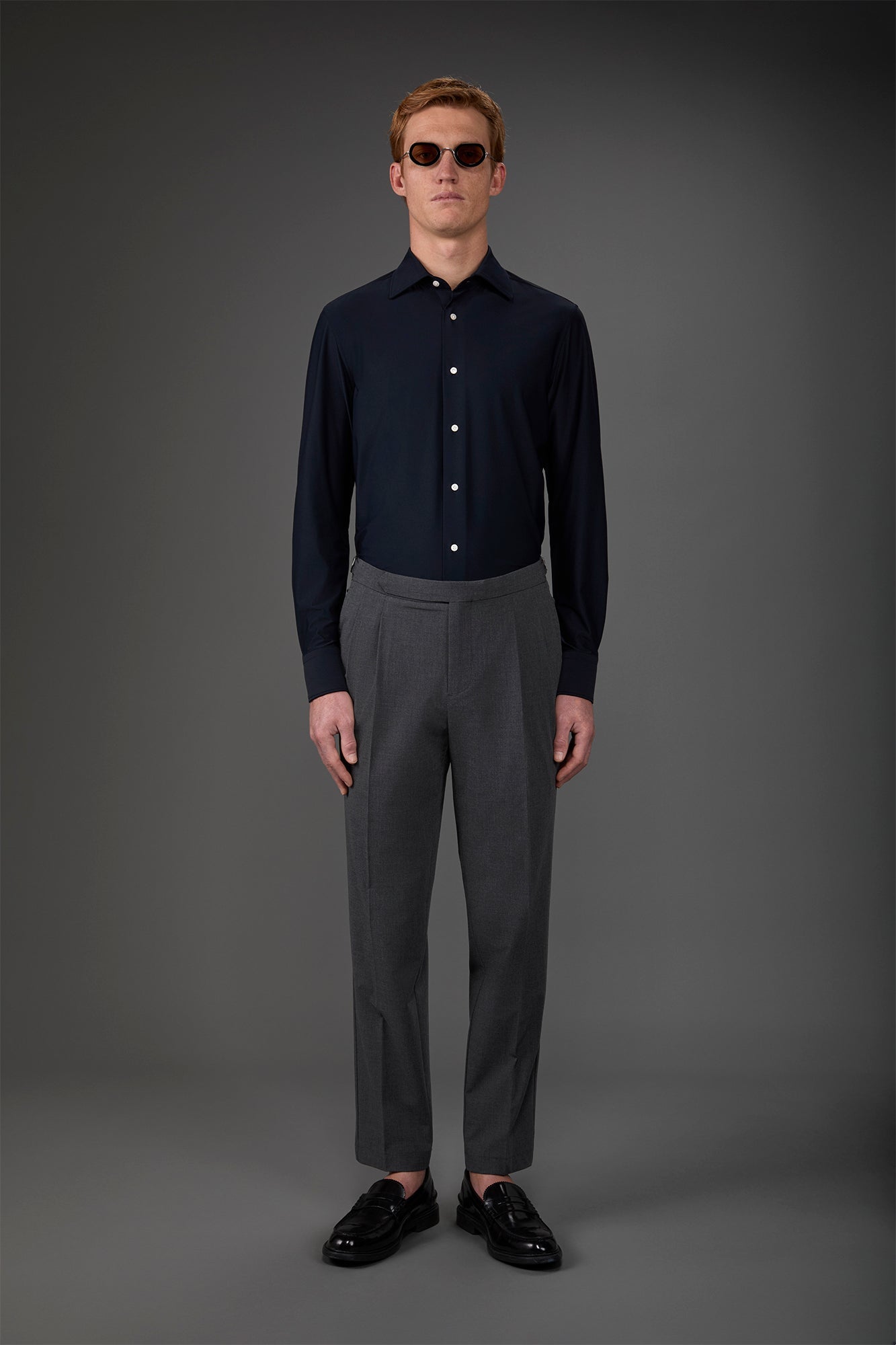 Men's stretch shirt with classic collar in twill construction stretch nylon fabric Blue