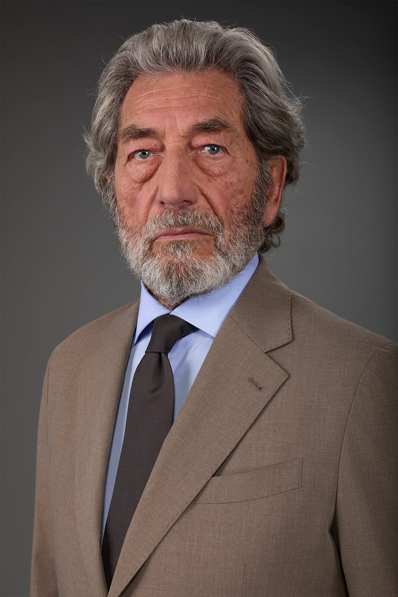 Men's micro patterned silk tie Taupe/Blue