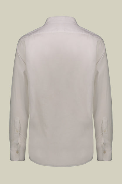 Casual men's shirt with mandarin collar and half button fastening, washed linen and cotton fabric