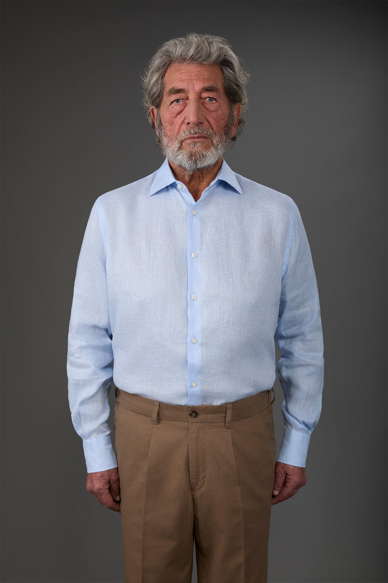 Men's casual shirt with classic collar, 100% linen Sky