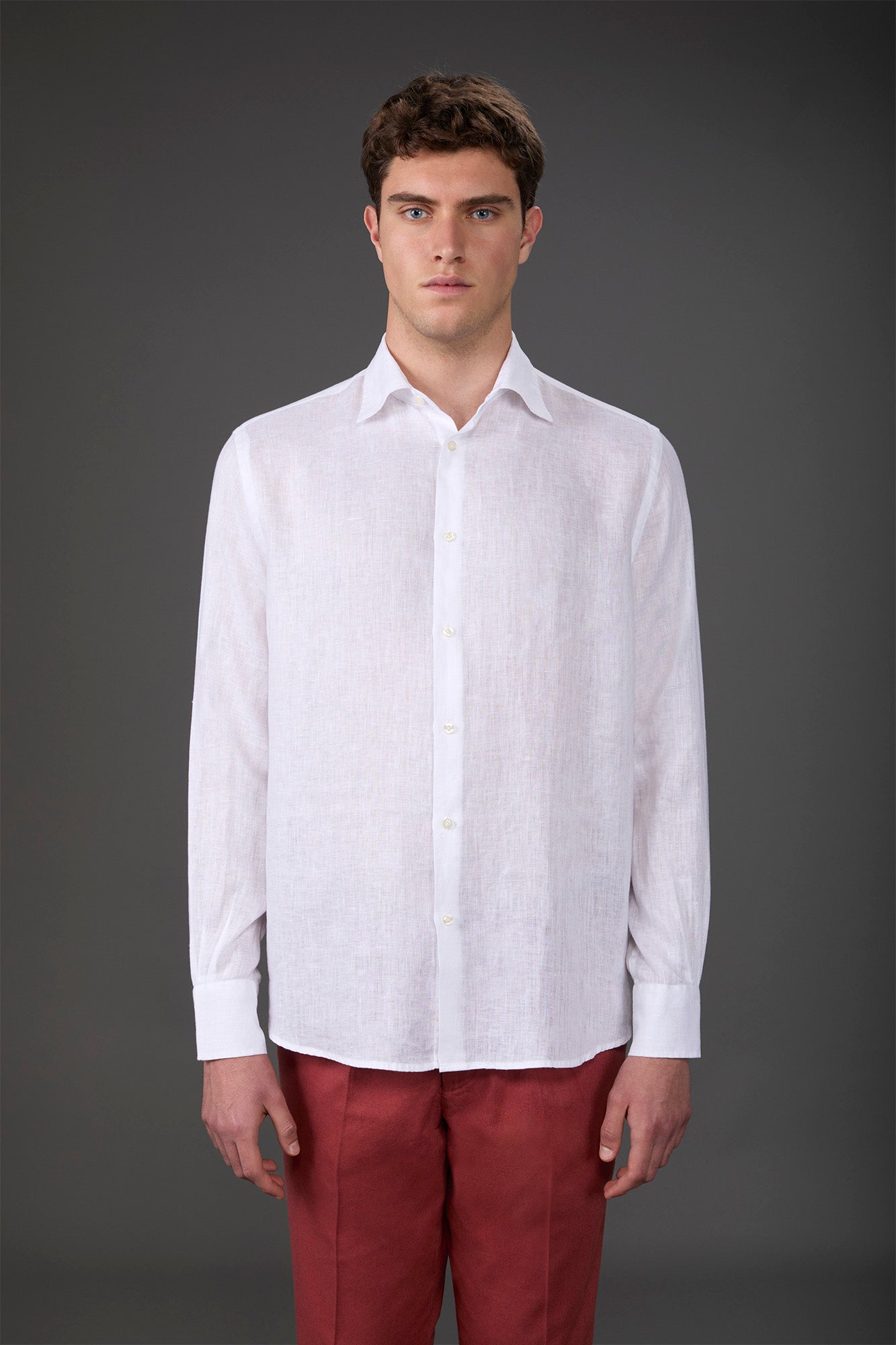 Men's casual shirt with classic collar, 100% linen White