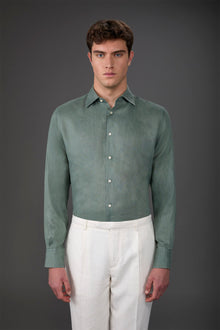 Men's casual shirt with classic collar, 100% linen Sage Green