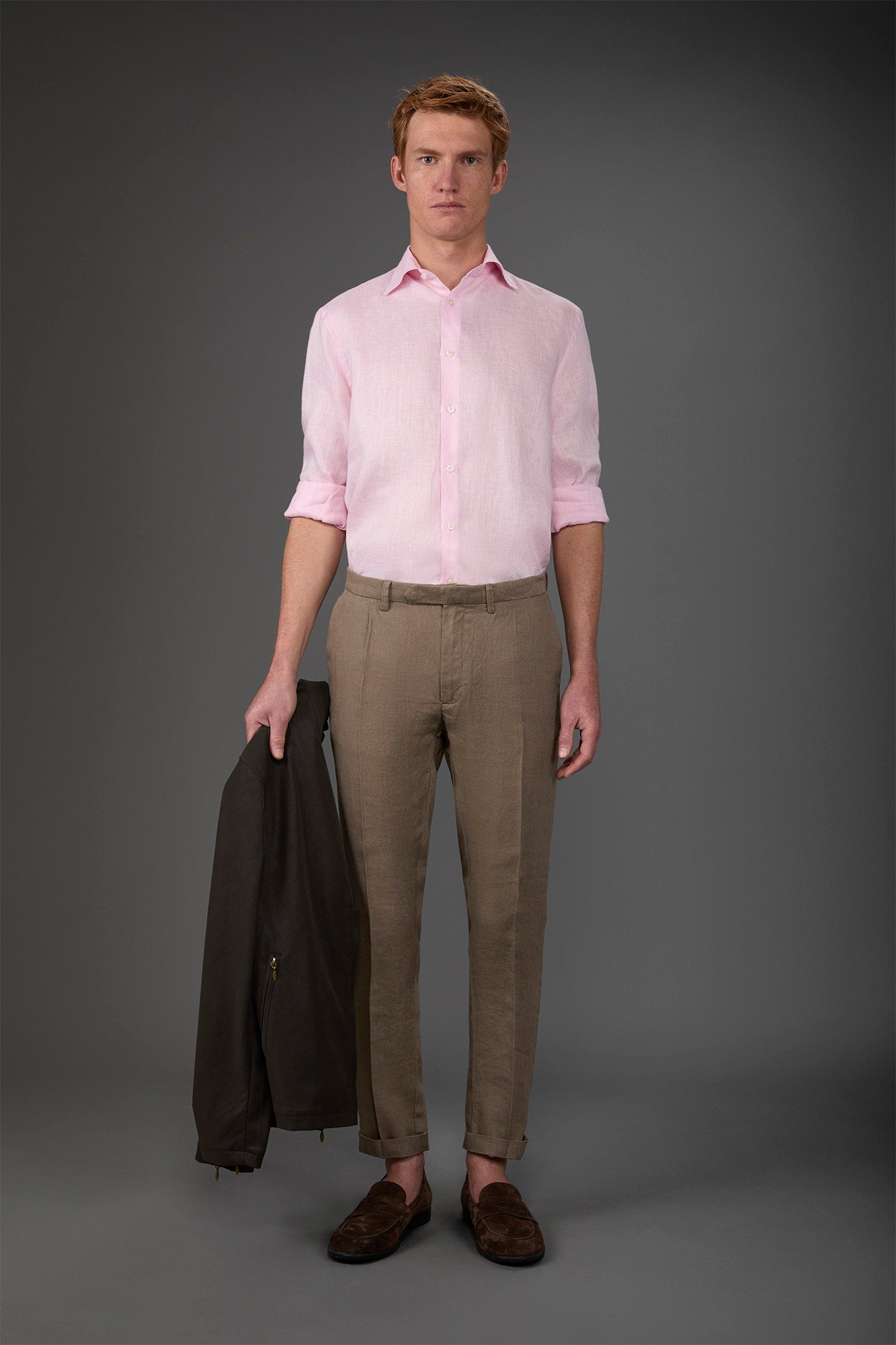 Men's casual shirt with classic collar, 100% linen