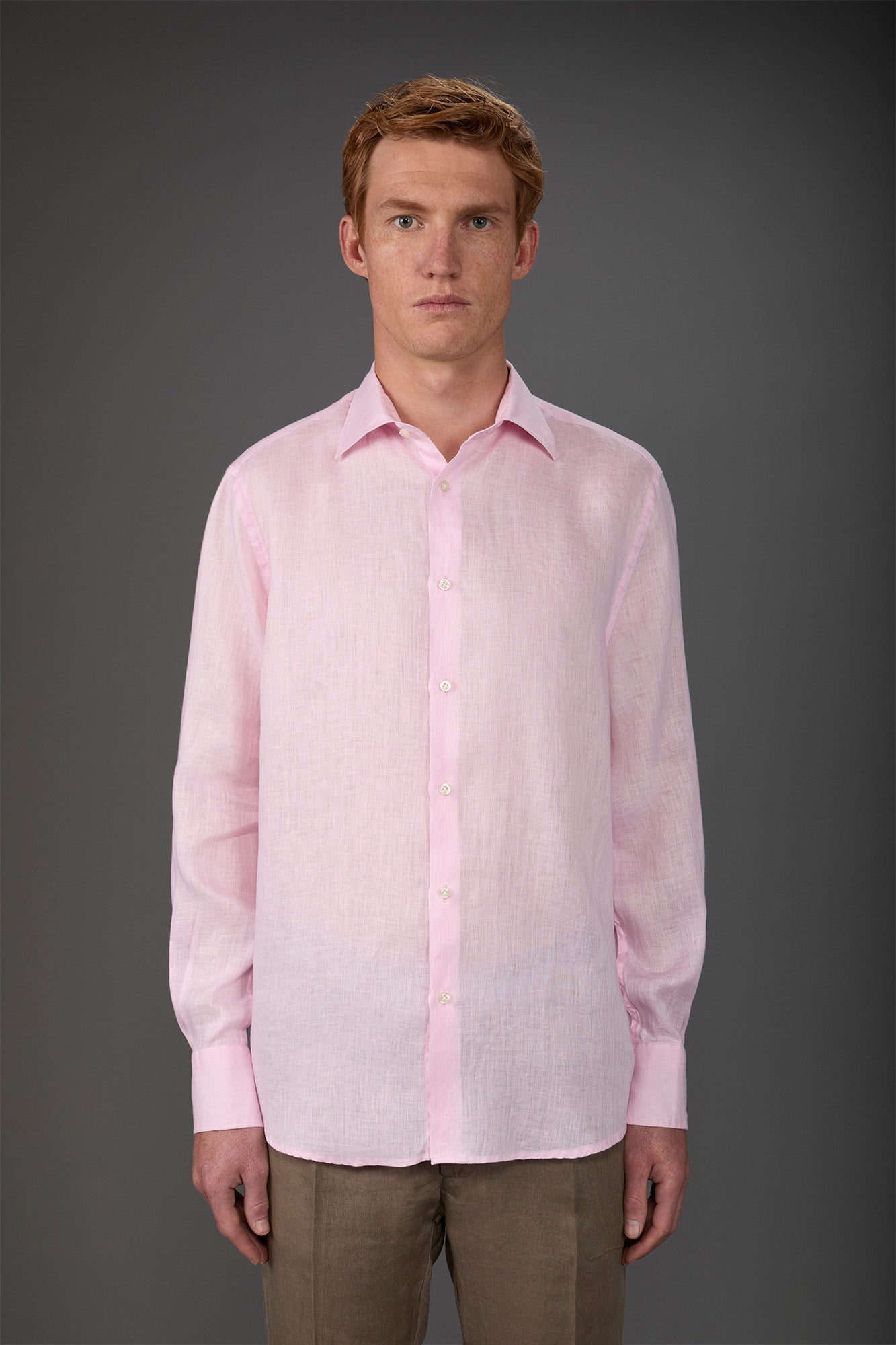 Men's casual shirt with classic collar, 100% linen Lt Pink