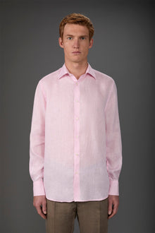 Men's casual shirt with classic collar, 100% linen Lt Pink
