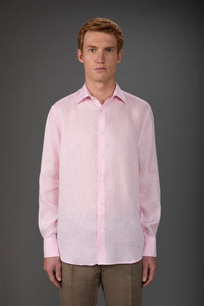 Men's casual shirt with classic collar, 100% linen Lt Pink