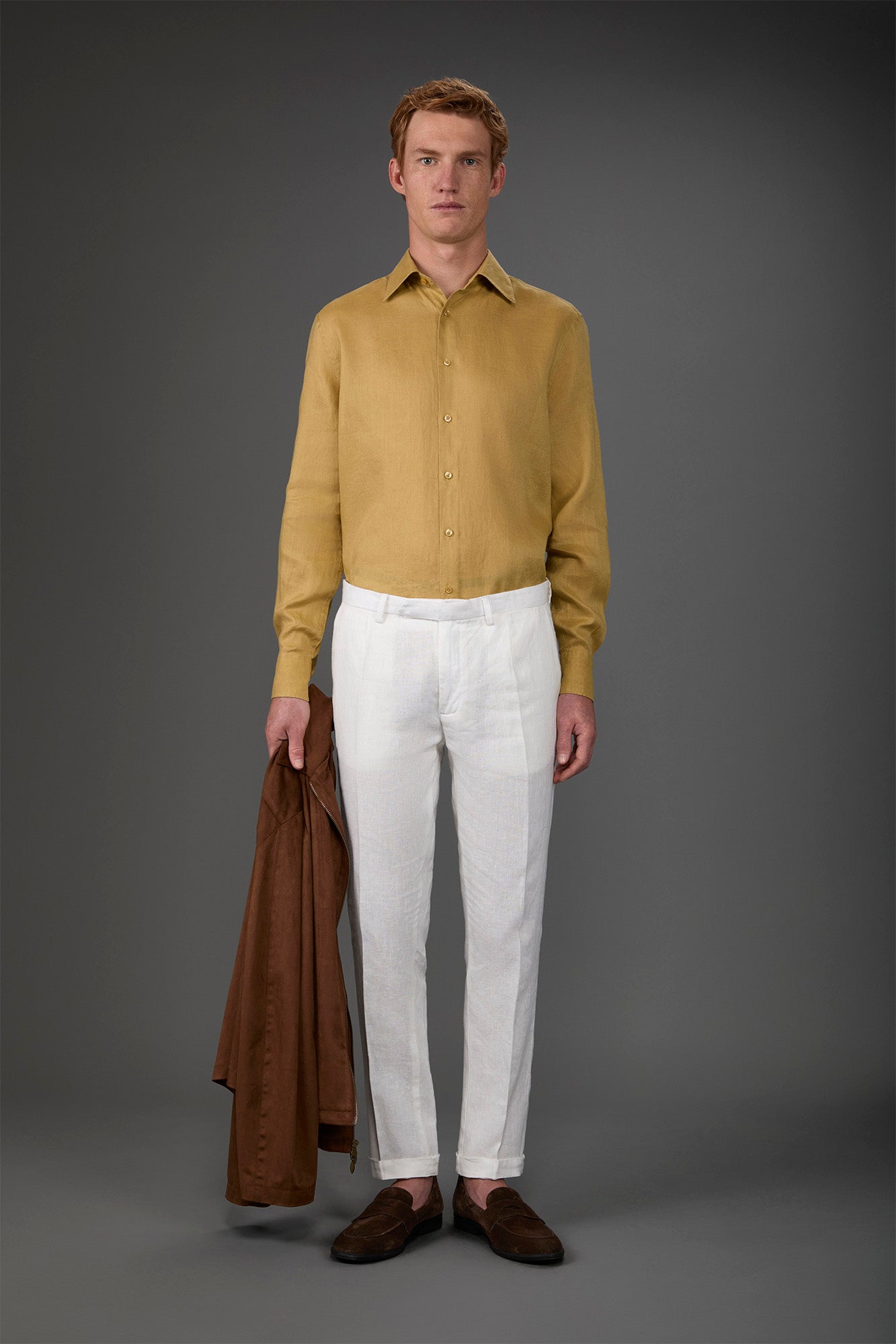 Men's casual shirt with classic collar, 100% linen