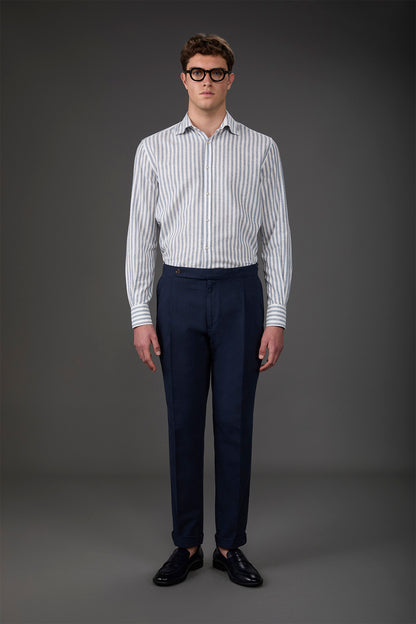 Men's casual shirt with French collar in striped washed linen and cotton fabric