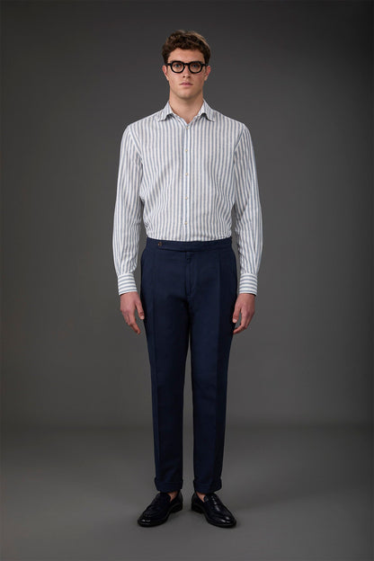 Men's casual shirt with French collar in striped washed linen and cotton fabric