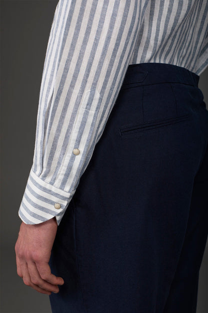 Men's casual shirt with French collar in striped washed linen and cotton fabric