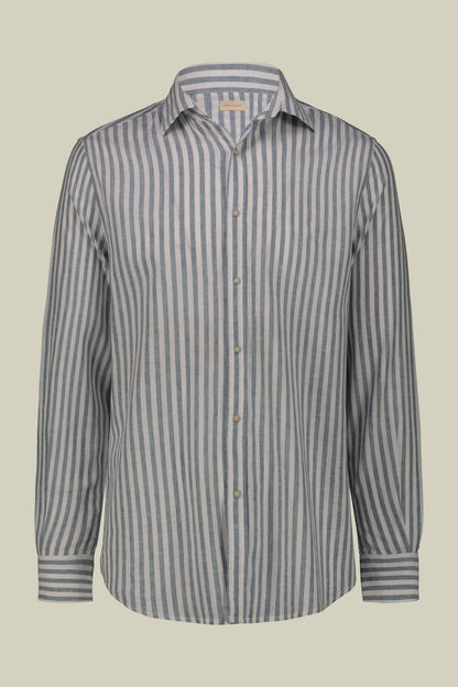 Men's casual shirt with French collar in striped washed linen and cotton fabric