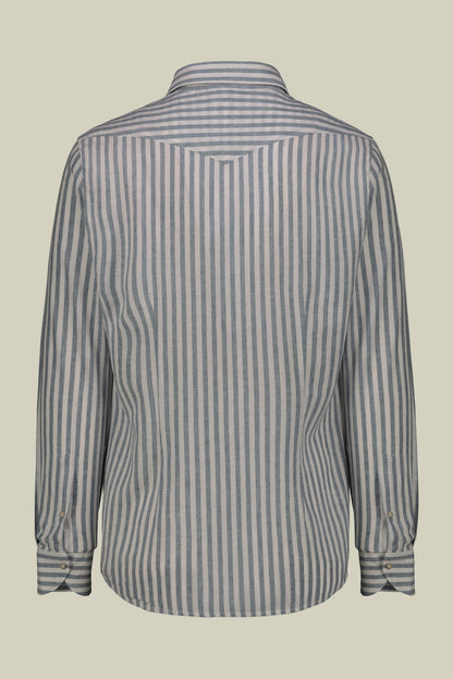 Men's casual shirt with French collar in striped washed linen and cotton fabric
