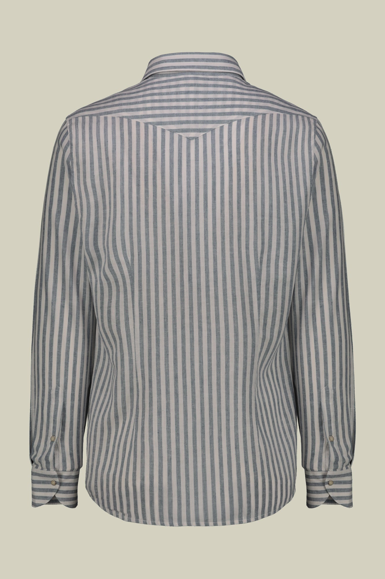 Men's casual shirt with French collar in striped washed linen and cotton fabric