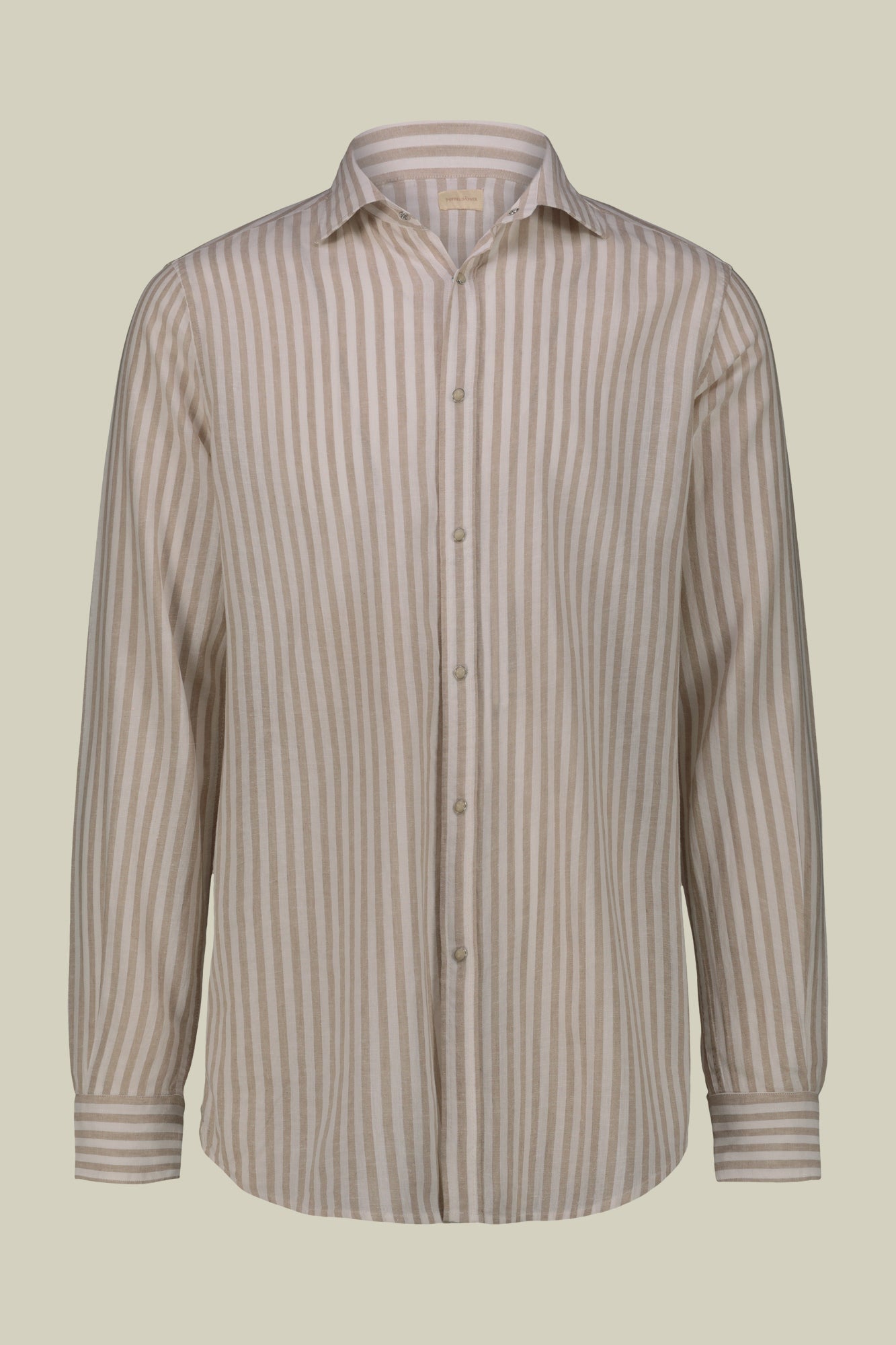 Men's casual shirt with French collar in striped washed linen and cotton fabric