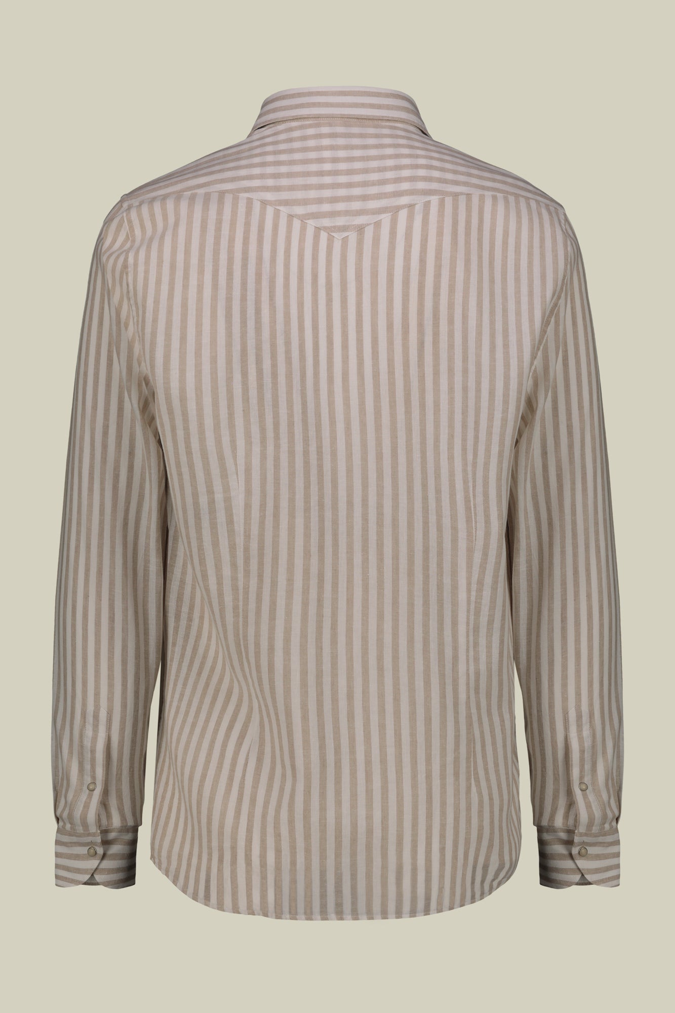 Men's casual shirt with French collar in striped washed linen and cotton fabric