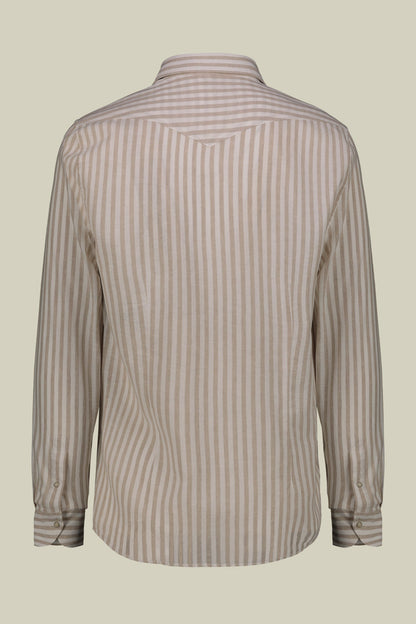 Men's casual shirt with French collar in striped washed linen and cotton fabric