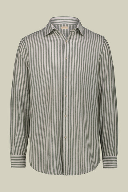 Men's casual shirt with French collar in striped washed linen and cotton fabric