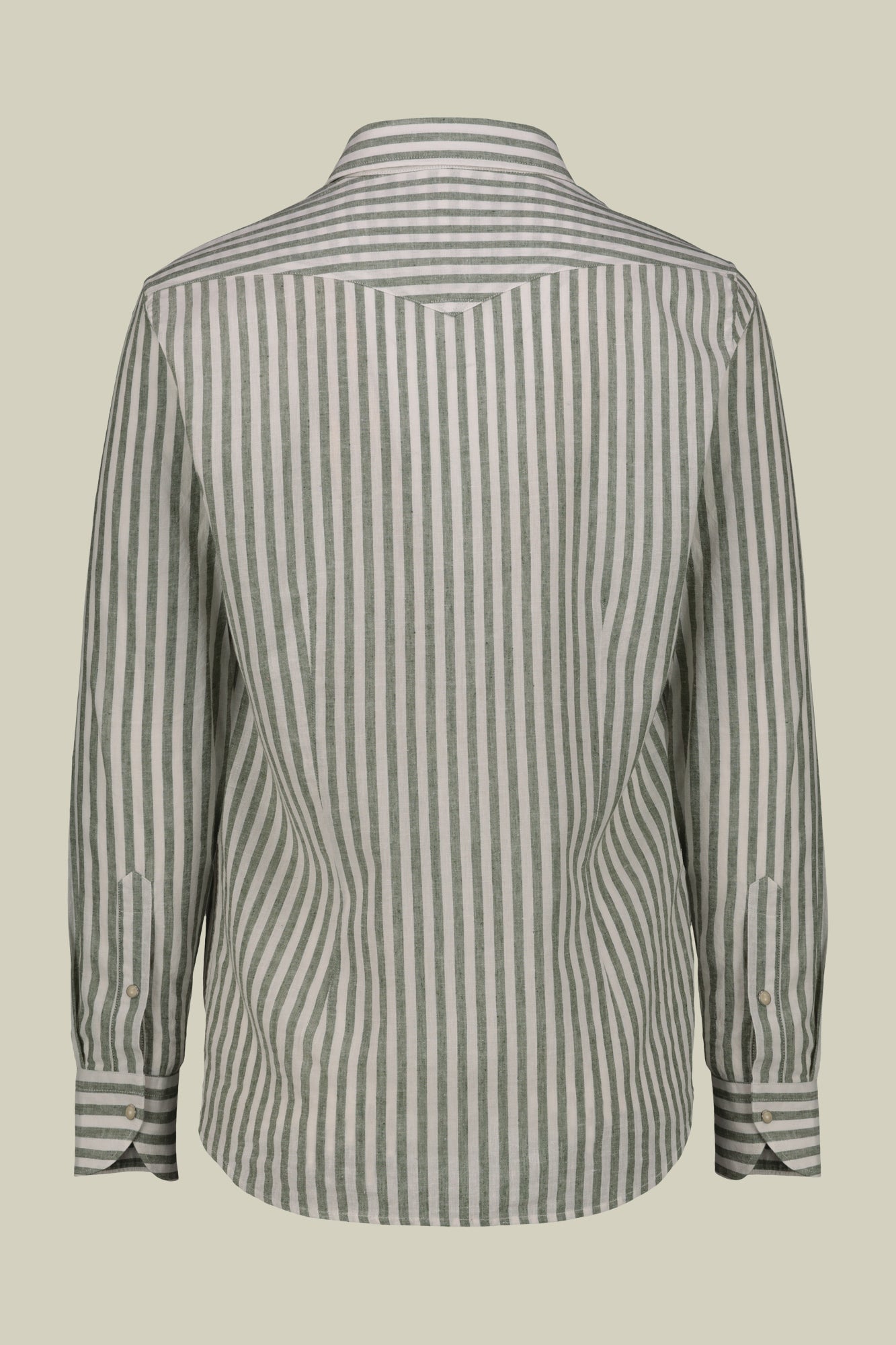 Men's casual shirt with French collar in striped washed linen and cotton fabric