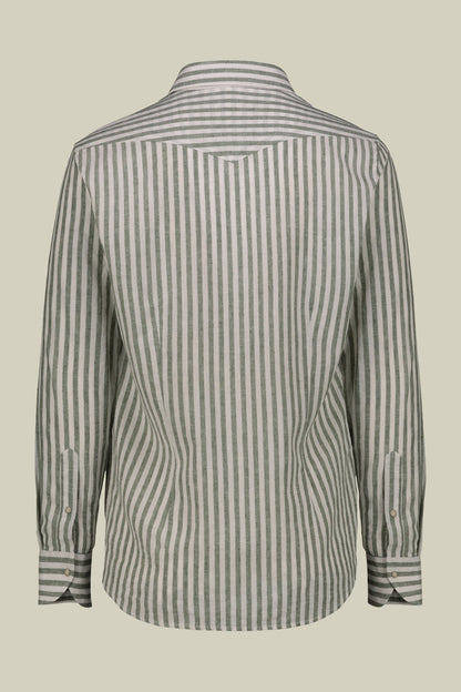 Men's casual shirt with French collar in striped washed linen and cotton fabric