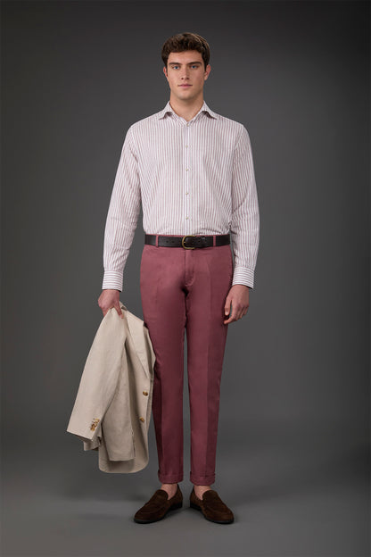 Men's casual shirt with French collar in striped washed linen and cotton fabric