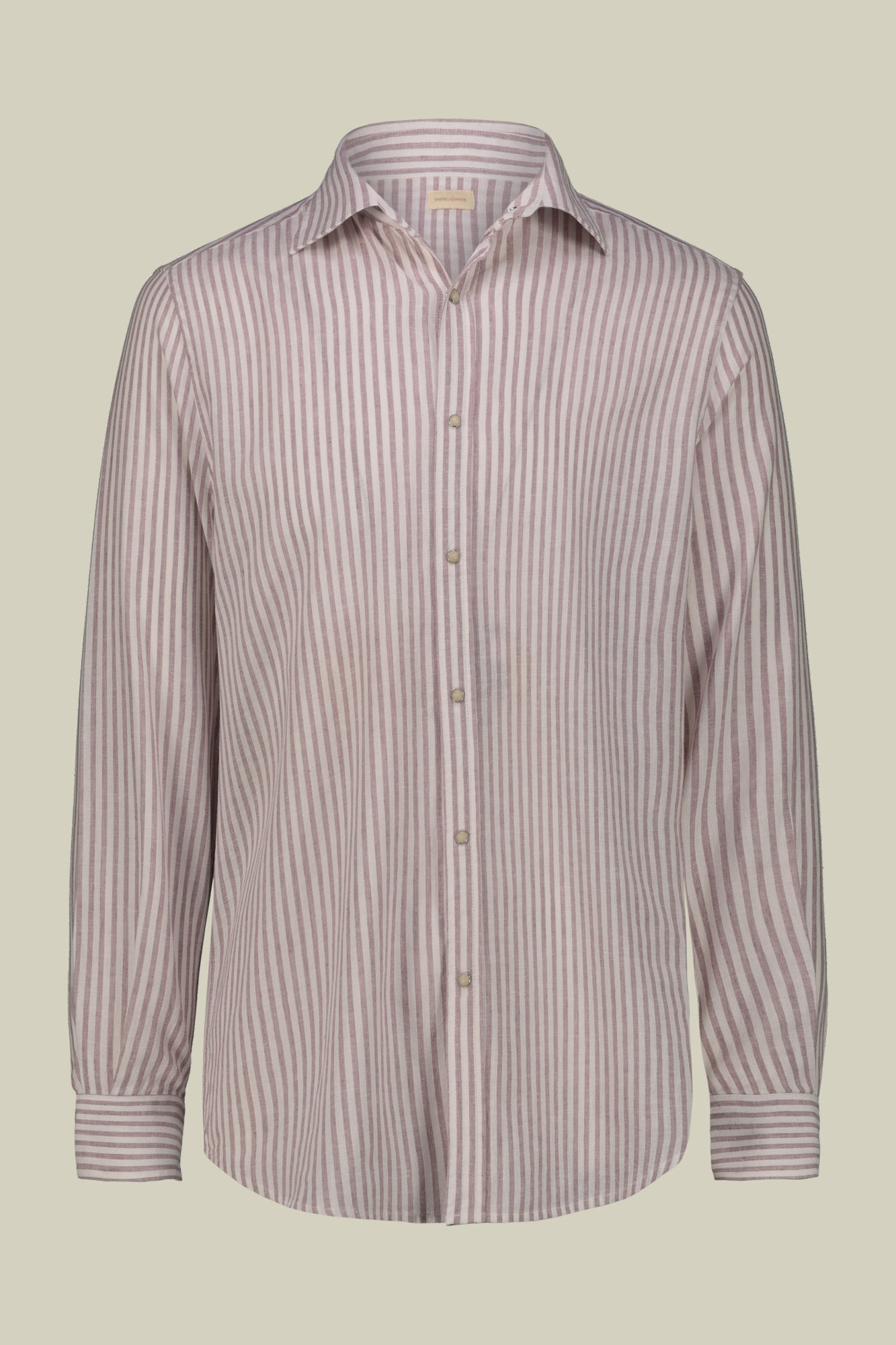 Men's casual shirt with French collar in striped washed linen and cotton fabric