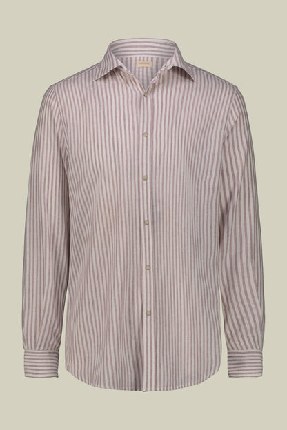 Men's casual shirt with French collar in striped washed linen and cotton fabric