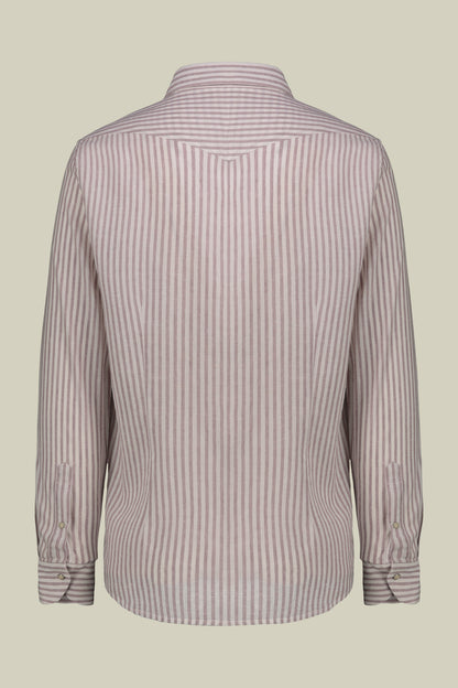 Men's casual shirt with French collar in striped washed linen and cotton fabric