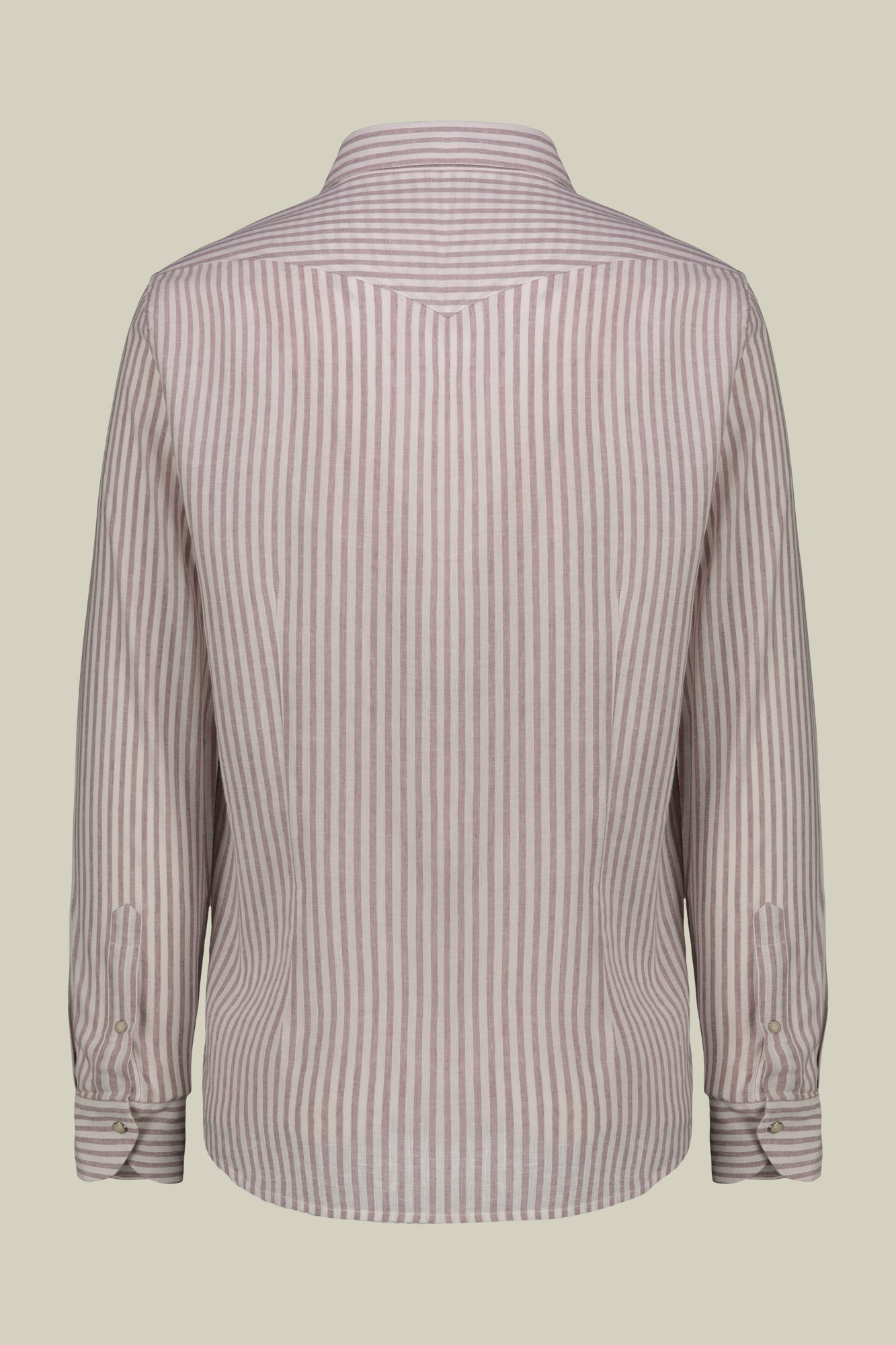 Men's casual shirt with French collar in striped washed linen and cotton fabric