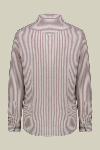 Men's casual shirt with French collar in striped washed linen and cotton fabric