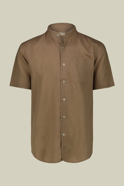 Casual men's shirt with mandarin collar, washed linen and cotton fabric