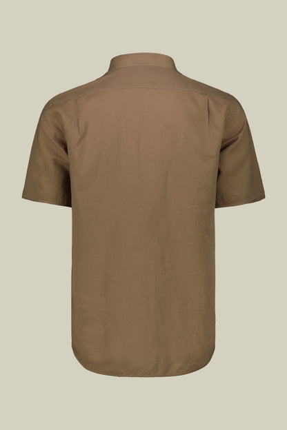 Casual men's shirt with mandarin collar, washed linen and cotton fabric