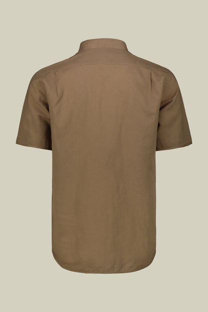 Casual men's shirt with mandarin collar, washed linen and cotton fabric