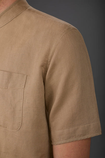 Casual men's shirt with mandarin collar, washed linen and cotton fabric