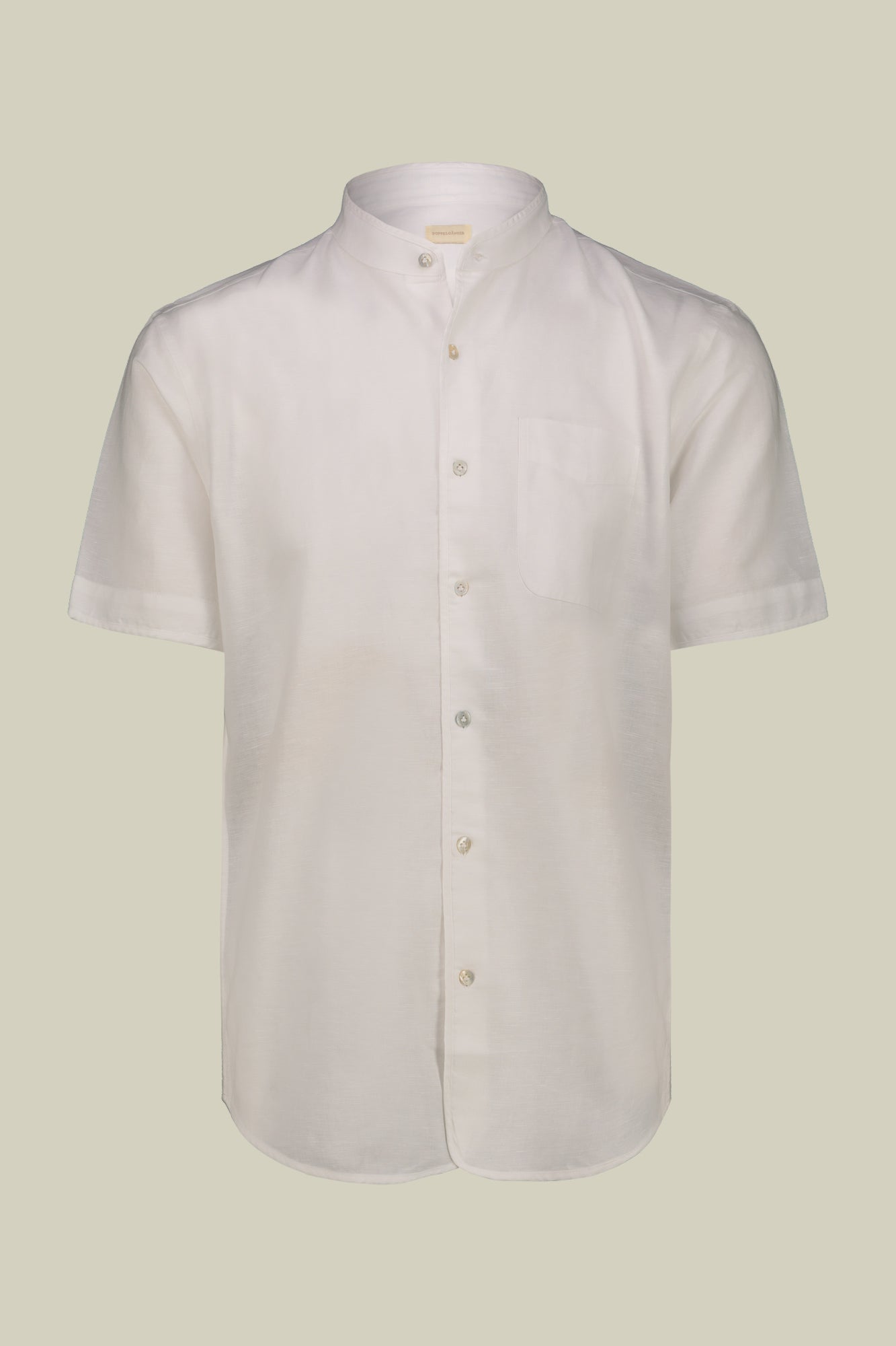 Casual men's shirt with mandarin collar, washed linen and cotton fabric