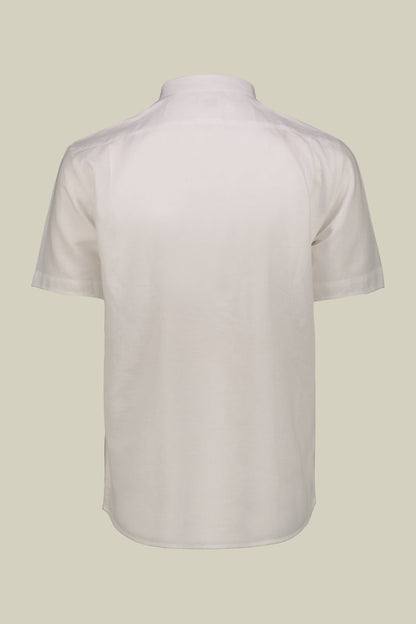 Casual men's shirt with mandarin collar, washed linen and cotton fabric