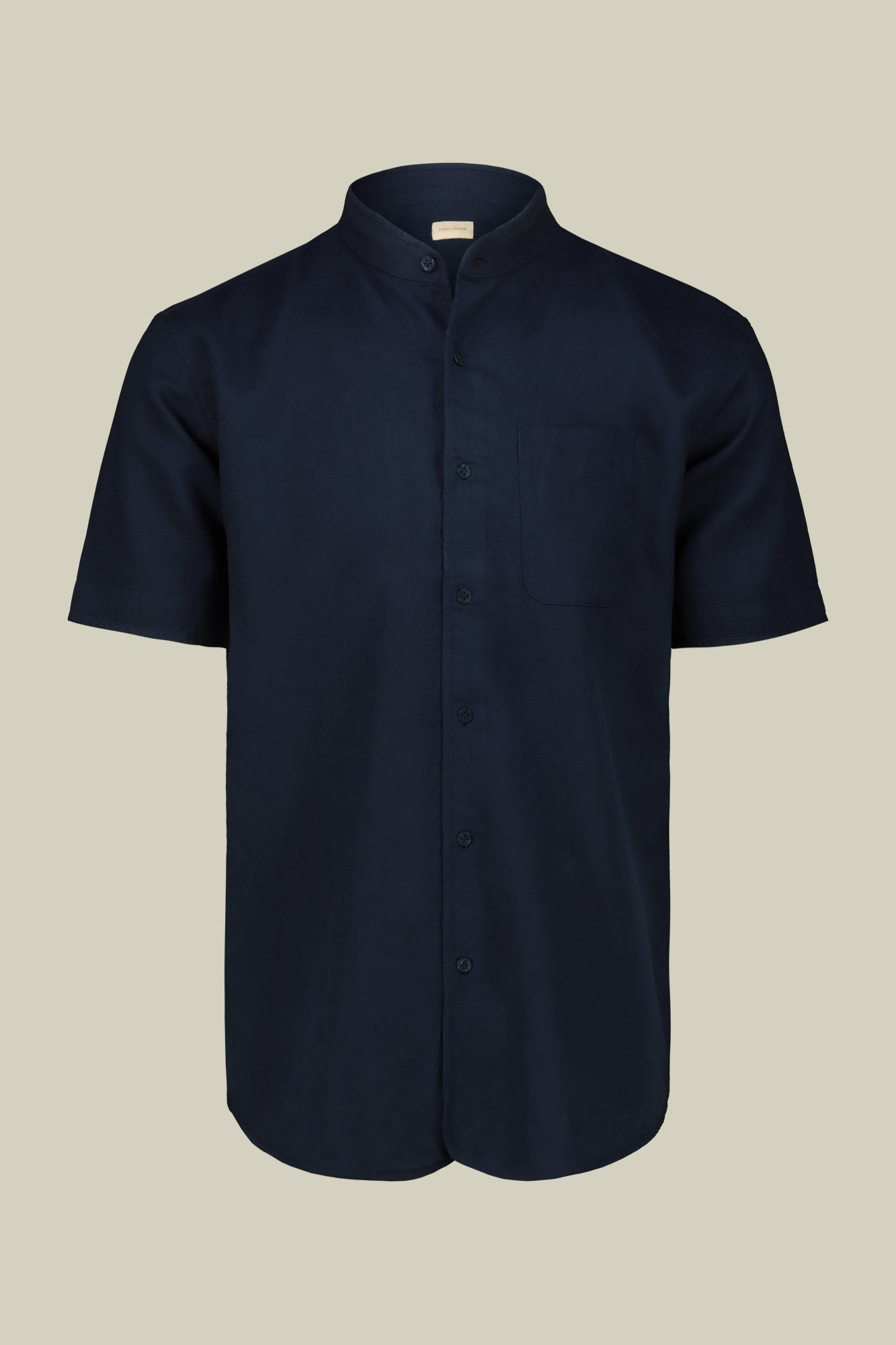 Casual men's shirt with mandarin collar, washed linen and cotton fabric