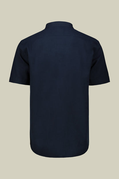 Casual men's shirt with mandarin collar, washed linen and cotton fabric