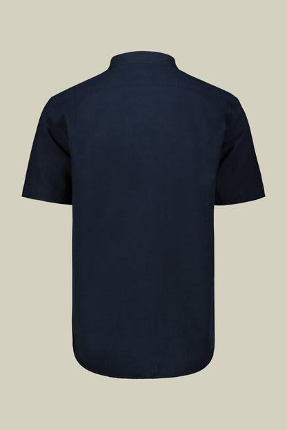 Casual men's shirt with mandarin collar, washed linen and cotton fabric