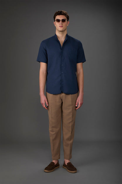 Casual men's shirt with mandarin collar, washed linen and cotton fabric