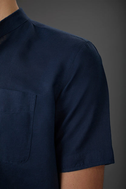 Casual men's shirt with mandarin collar, washed linen and cotton fabric