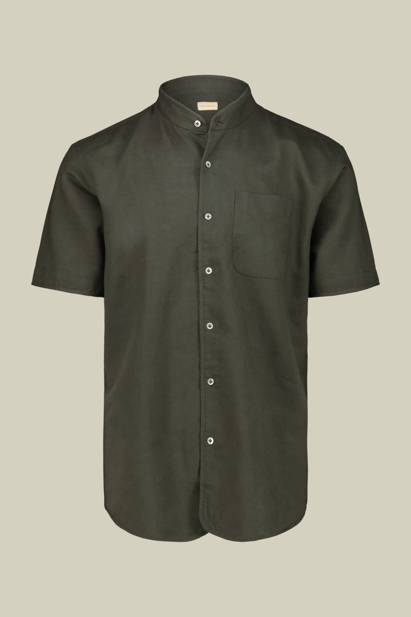 Casual men's shirt with mandarin collar, washed linen and cotton fabric
