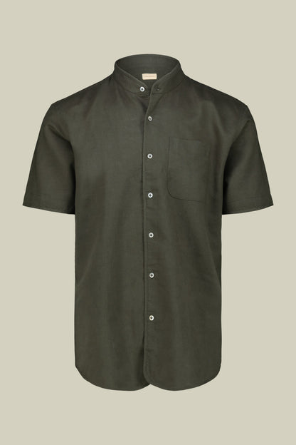 Casual men's shirt with mandarin collar, washed linen and cotton fabric