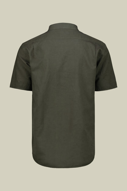 Casual men's shirt with mandarin collar, washed linen and cotton fabric