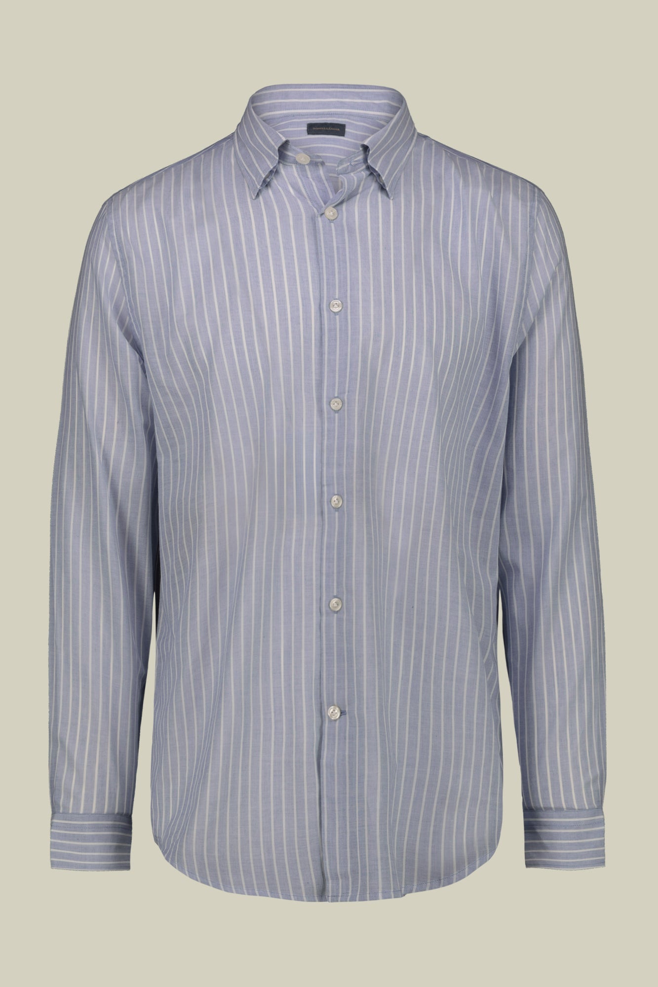 Men's concealed button down casual shirt in yarn-dyed striped washed muslin fabric