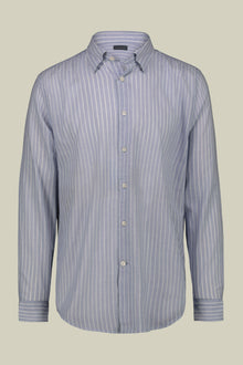 Men's concealed button down casual shirt in yarn-dyed striped washed muslin fabric