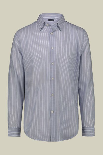 Men's concealed button down casual shirt in yarn-dyed striped washed muslin fabric