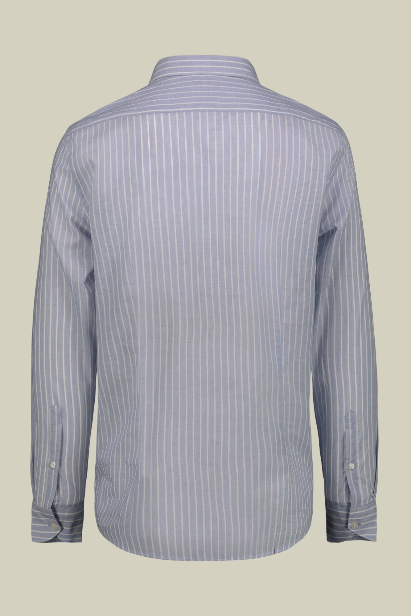 Men's concealed button down casual shirt in yarn-dyed striped washed muslin fabric