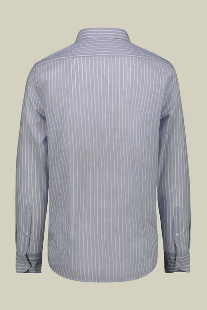 Men's concealed button down casual shirt in yarn-dyed striped washed muslin fabric