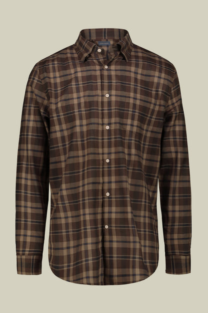 Men's concealed button down casual shirt in checked washed muslin fabric