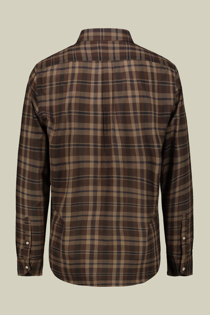Men's concealed button down casual shirt in checked washed muslin fabric